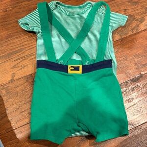 Green Striped Baby Romper with Suspenders